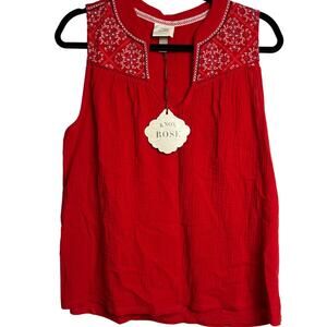 Knox Rose Women's Red Sleeveless Gauze Wide Strap Tank Top - Size Small - NWT